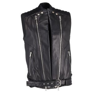 Balmain Belted Vest Jacket in Black Leather